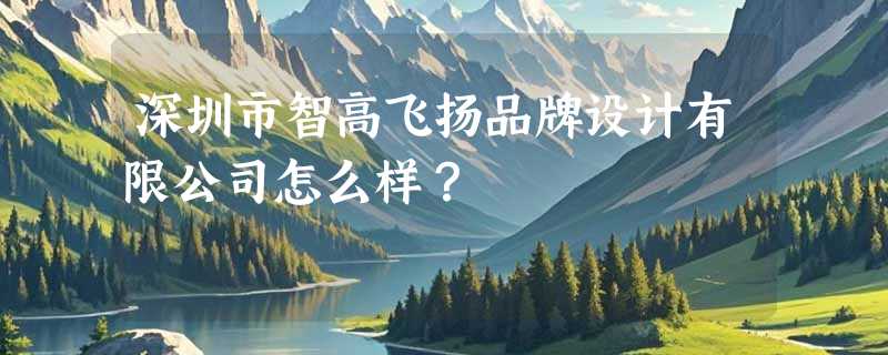 深圳市智高飞扬品牌设计有限公司怎么样？