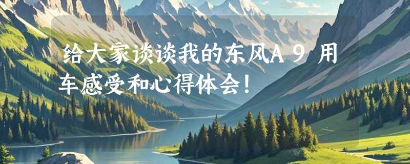 给大家谈谈我的东风A9用车感受和心得体会！