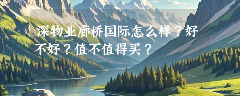 深物业廊桥国际怎么样？好不好？值不值得买？